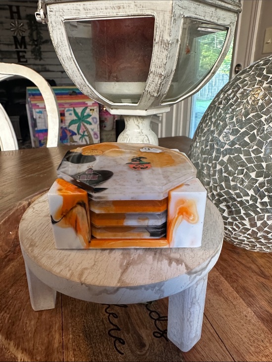 Home made Other - 🎃Marbled 🎃Resin Coaster Set in Orange, Black & White